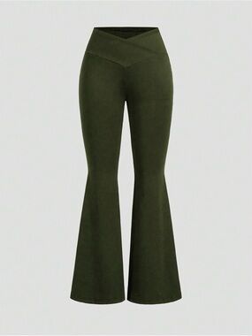 Sculpting Olive Flare Pants with V-Waist